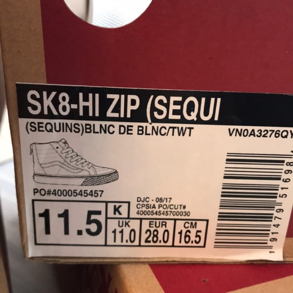 NWT VANS SK8-HI Zip Sequins White Kid’s AUTHENTIC - Picture 7 of 7